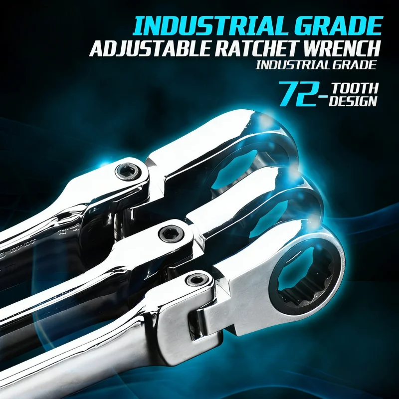 10-17mm Flex Head Ratcheting Combination Wrench 72-Tooth 180° Flexible CR-V Steel Auto Repair Tool Multiple Sizes Optional