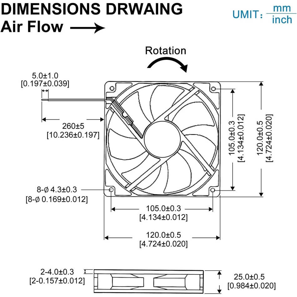 2PCS Blower Cooling Fan 120x25mm 110V 220V AC Powered Cooling Fan Dual-Ball Bearings 3 to 12V Speed Controller Fan