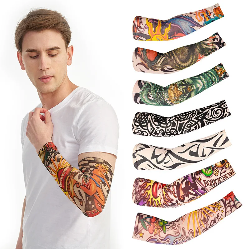 quke-mangas-de-braco-masculinas-de-seda-gelada-com-estampa-de-tatuagem-protecao-solar-e-refrescantes-para-ciclismo-pesca-e-esportes-ao-ar-livre-padrao-dragao