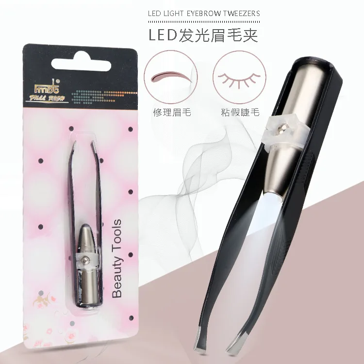With LED Lamp Clip Eyebrow Tweezers Makeup Beauty Tools Hair Removal Clamp Mini Light Delicate Trimming