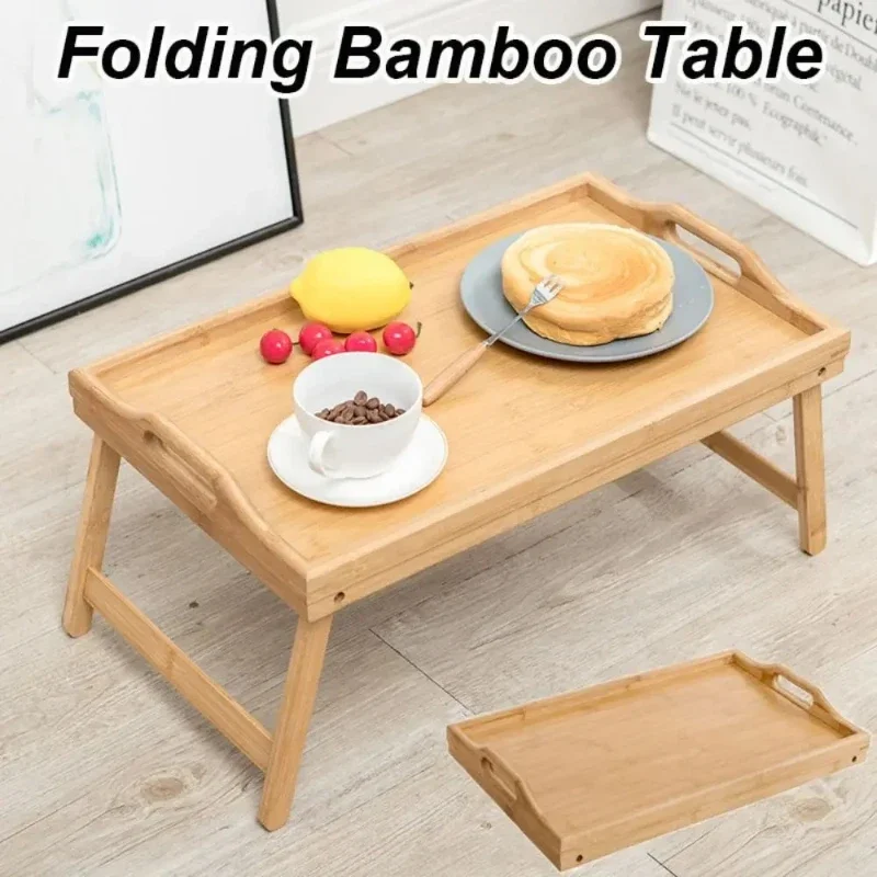 New folding table multifunctional bed desk living room mini dining table bamboo