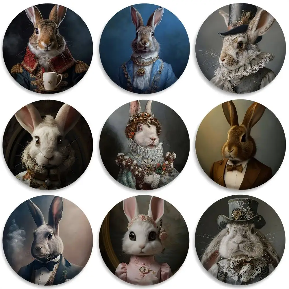 

Rabbit Portrait Renaissance Badges Round Exquisite Badge Brooches Creative Pins For Clothes Hat Backpack Gift Accessories