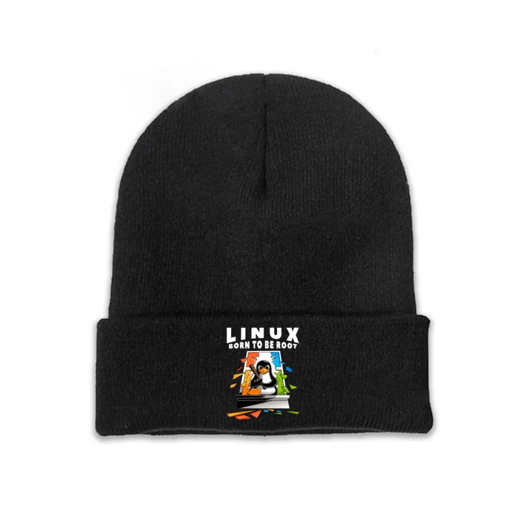 Linux Operating System Skullies Beanies Caps Window Crash Root Illustration Knitted Winter Warm Bonnet Hats Unisex Ski Cap