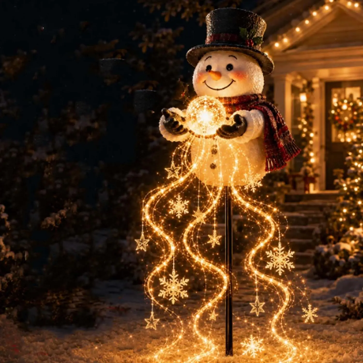 Snowman Magic Fountain - Flowing Snowflake LED Christmas Garden Lights, Outdoor Garden Stand, Suitable for Garden Decoration