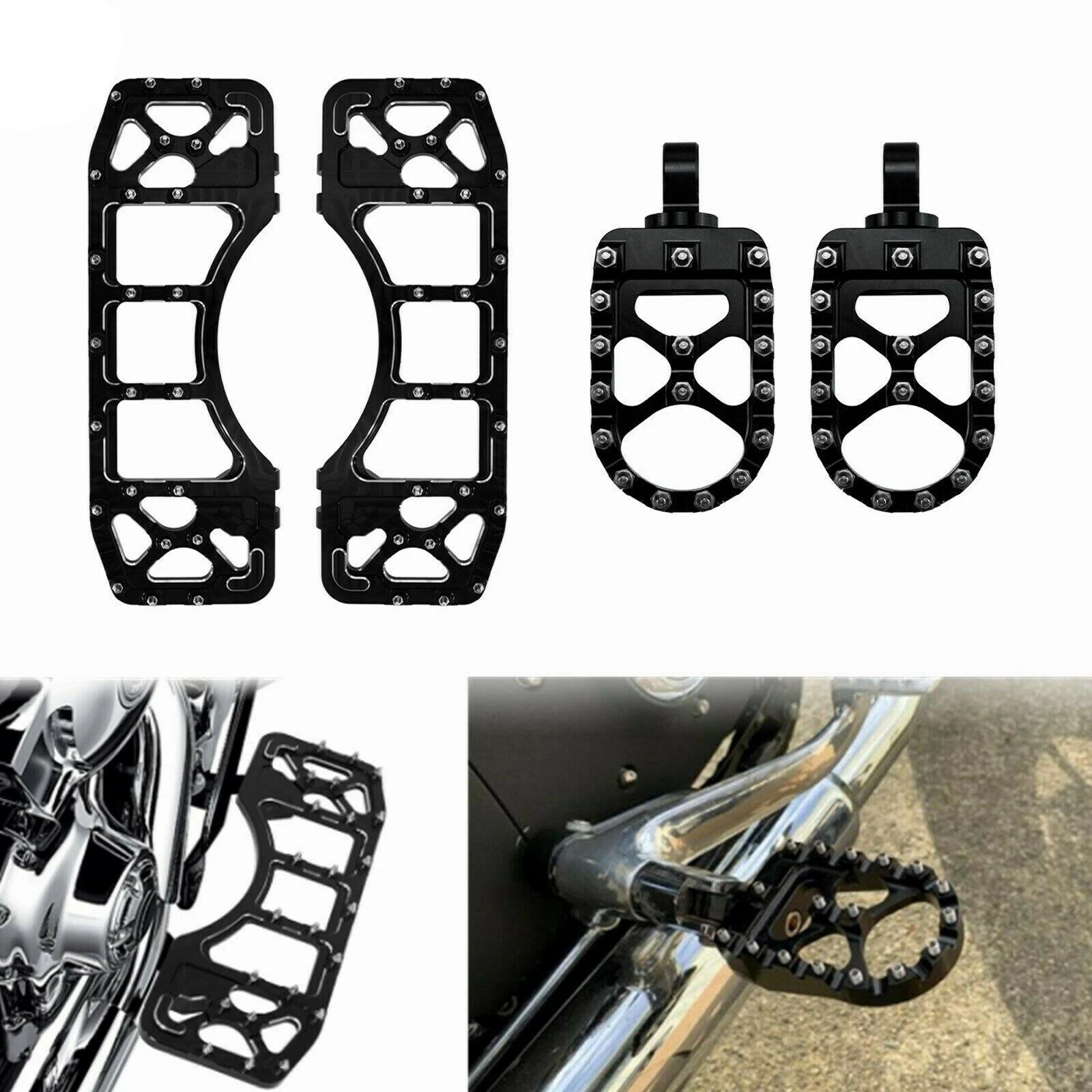 Wide MX Style Floorboards L&R Black Floor Boards Foot Pegs Fit For Harley Touring Softail