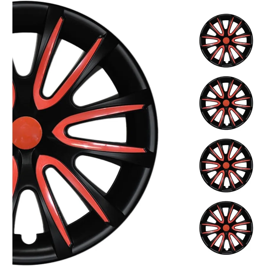

Черный матовый с красными колпаками втулки 16-дюймовый набор из 4 TPS para Rines 16 Колпаки премиум-класса 16-дюймовые R16 Комплект накладок на обод Snap On Durabl