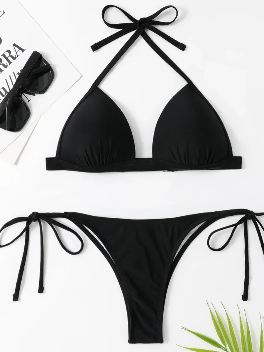 Sexy Halter Bikini Set Costume da bagno Donna 2022 Push Up Costumi da bagno imbottiti Beachwear Lady Triangolo Biquinis Costumi da bagno solidi Estate