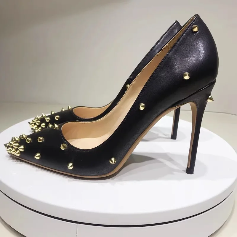 Women's high-heeled party shoes with spikes, pointed high heels, slender high heels, riveted high heels, cabbage neutral shoes