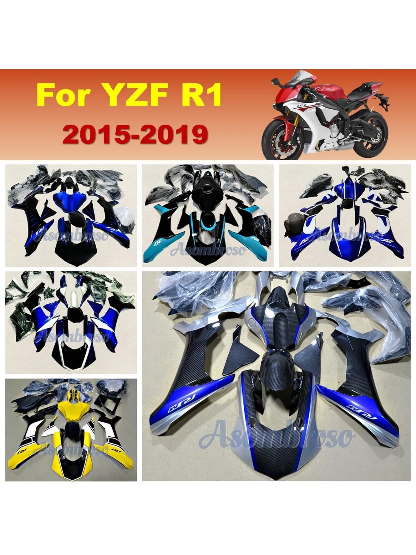 AliExpress YEAHTEAM New Carbon Fibre Paint Fairing Kit fit for YZFR1 2015 2016 2017 2018 2019 YZF-R1 2015 To 2019 Moto bike Repair Parts set