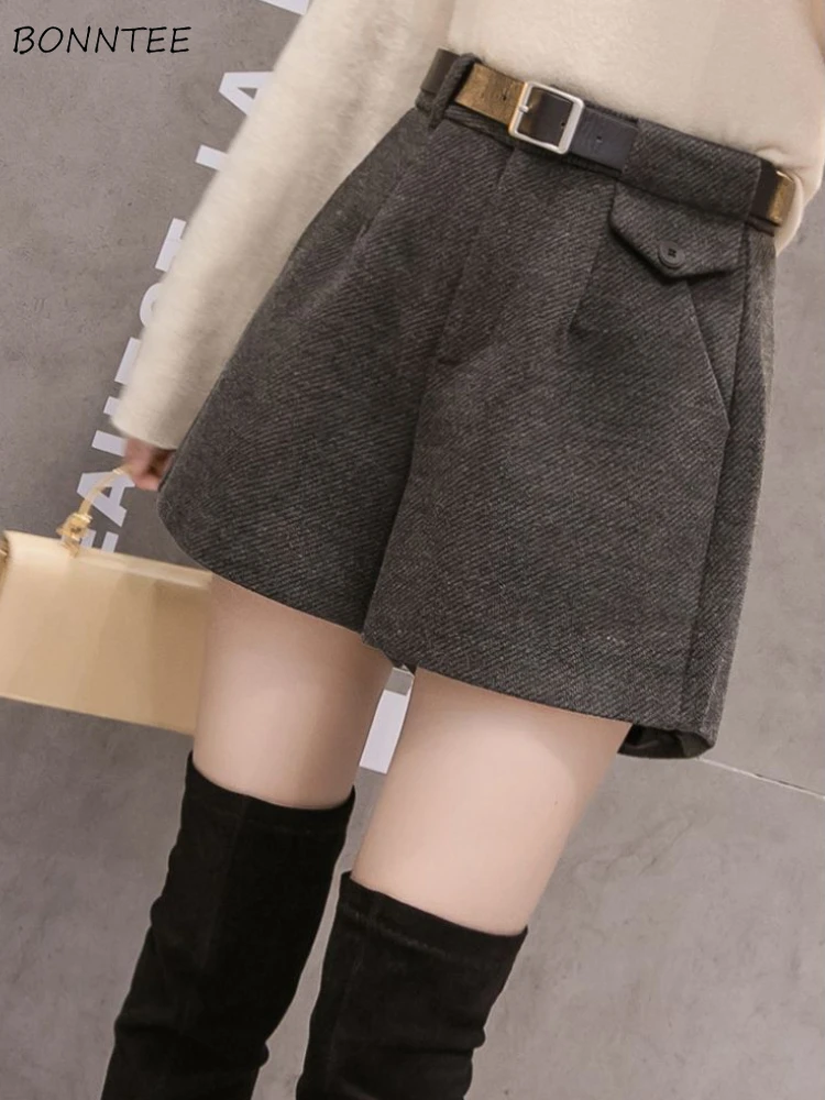 

Shorts Women Autumn Office Lady All-match Retro Winter Empire Comfortable Simple Fashion Korean Style Design Solid Leisure New