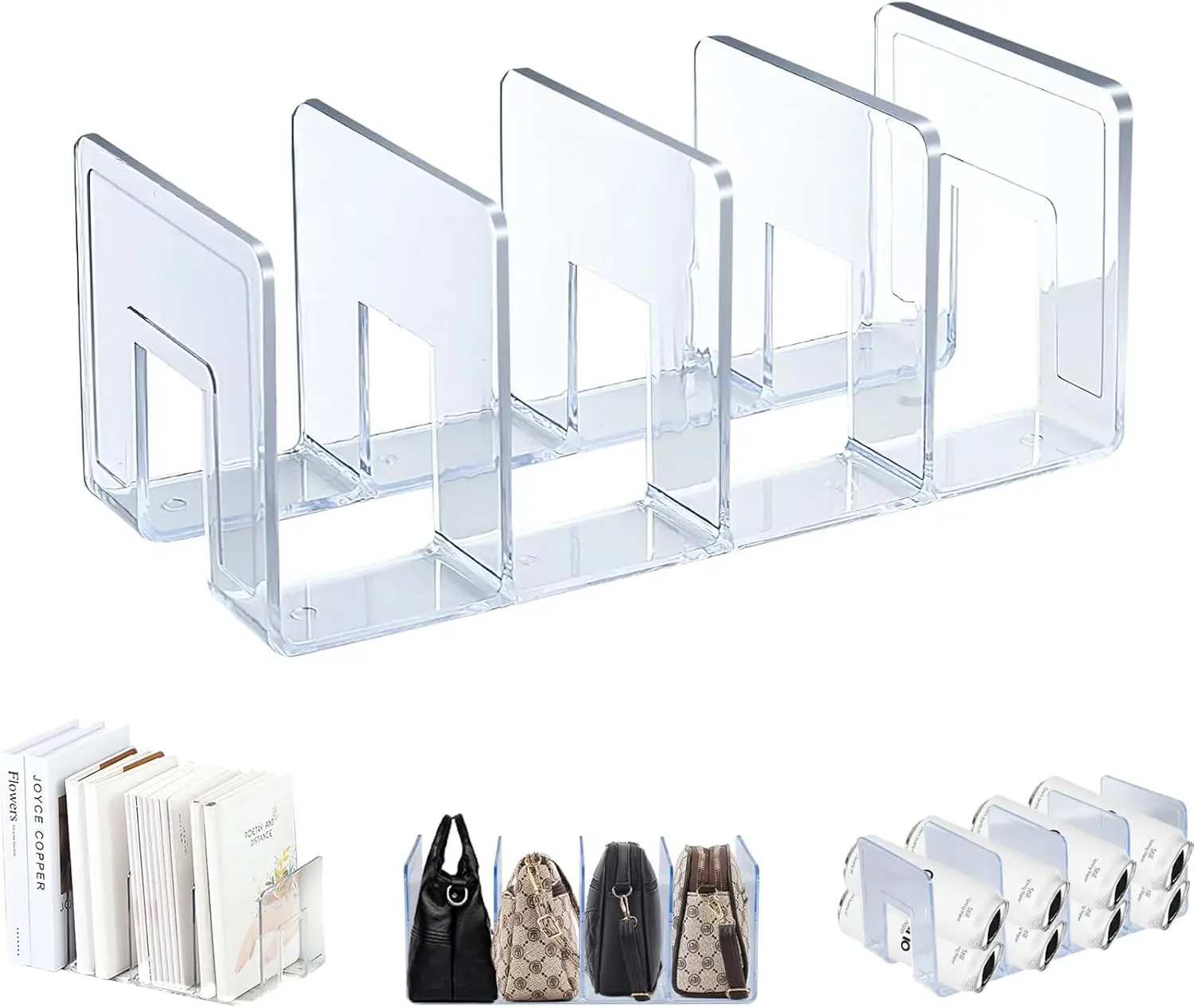 

Bookends for Shelves 4 Slots Acrylic Book Shelves Desktop File Organizer Bookshelf Filing Rack Non-Skid Kitchen Cooking Holder
