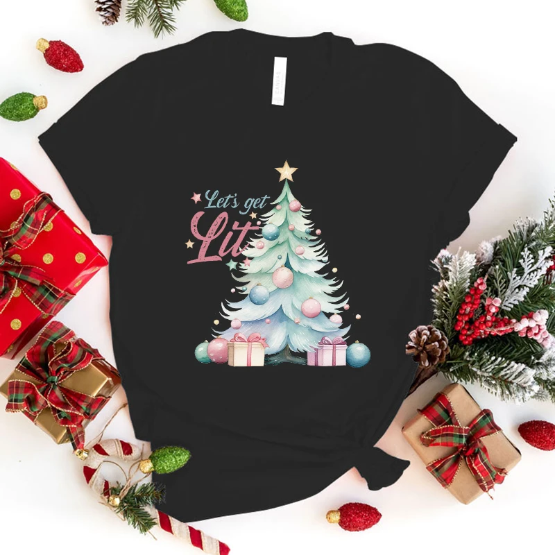 New Christmas Let'S Get Lit Letter Print T-Shirt Women'S Fashion Casual Summer Cool Shirs Unisex Christmas Let'S Get Lit tops