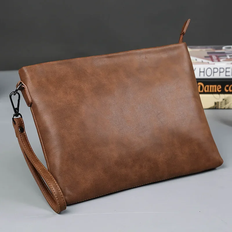 Luxe Vintage Clutch Tas Mannen Handtassen Gek Paard Lederen Clutches Tas Voor Mannen Envelop Tas Voor Ipad Clutch Mannelijke Handtassen