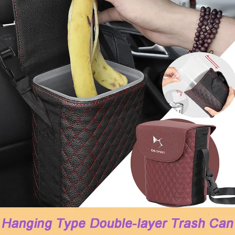 Car Seat Back Trash Can for Citroen DS Logo Berlingo Saxo Cactus C1 Picasso Elysee C3 C4 Aircross Auto Rubbish Holder Decoration