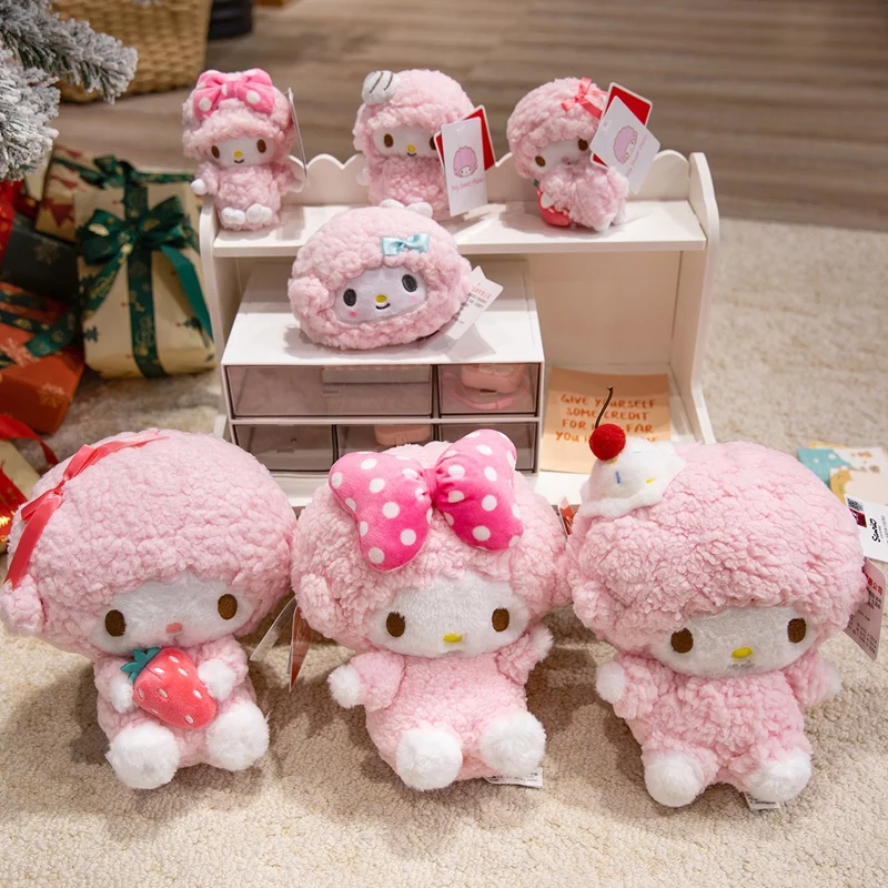 サンリオピアノ羊ぬいぐるみペンダント小銭入れかわいいピンク羊ぬいぐるみキーホルダー女の子睡眠コンパニオンおもちゃ