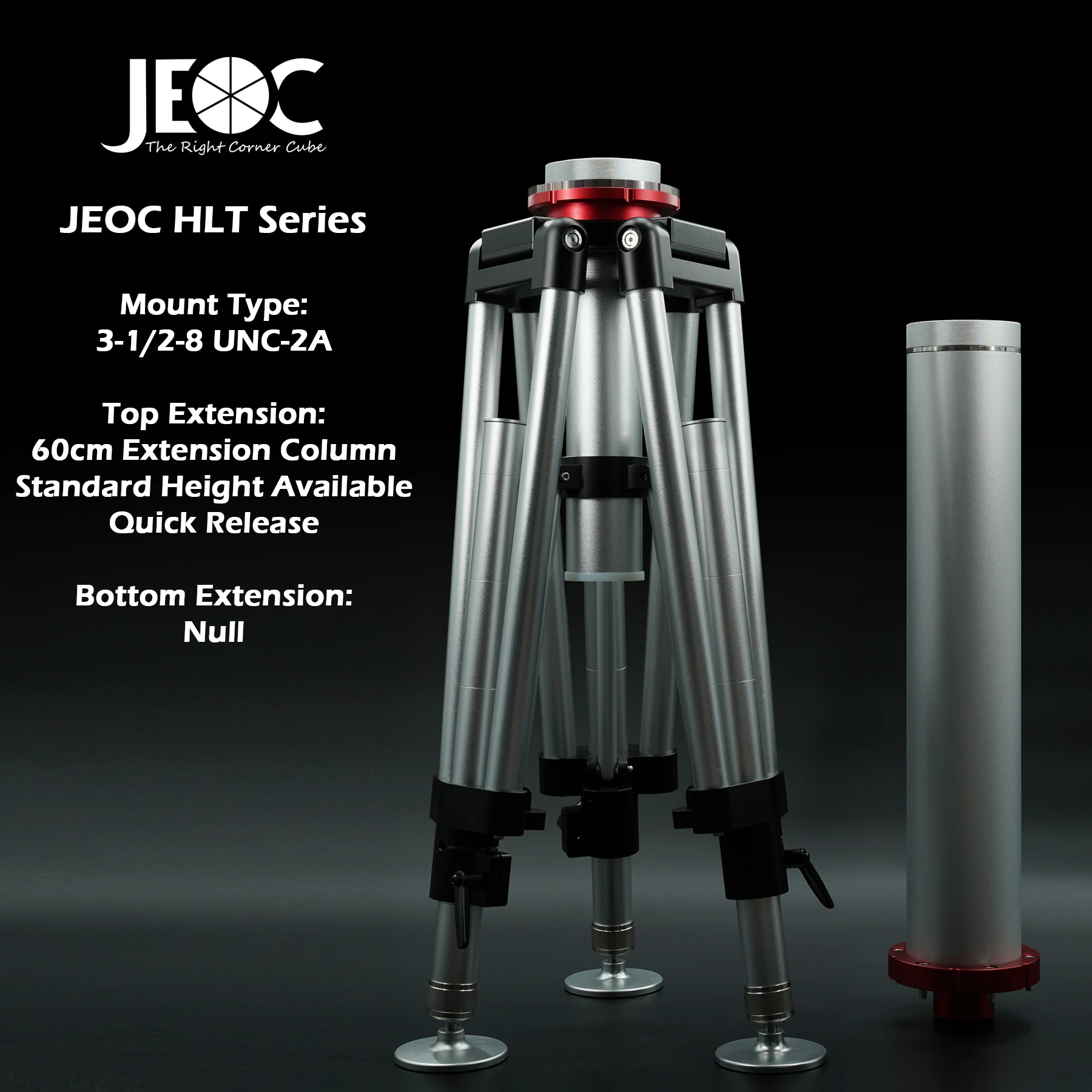 JEOC Heavy Load Tripod with 60cm Height Kit, for Faro Leica API Laser Trackers, 3-1/2-8 UNC-2A, with Flight Case