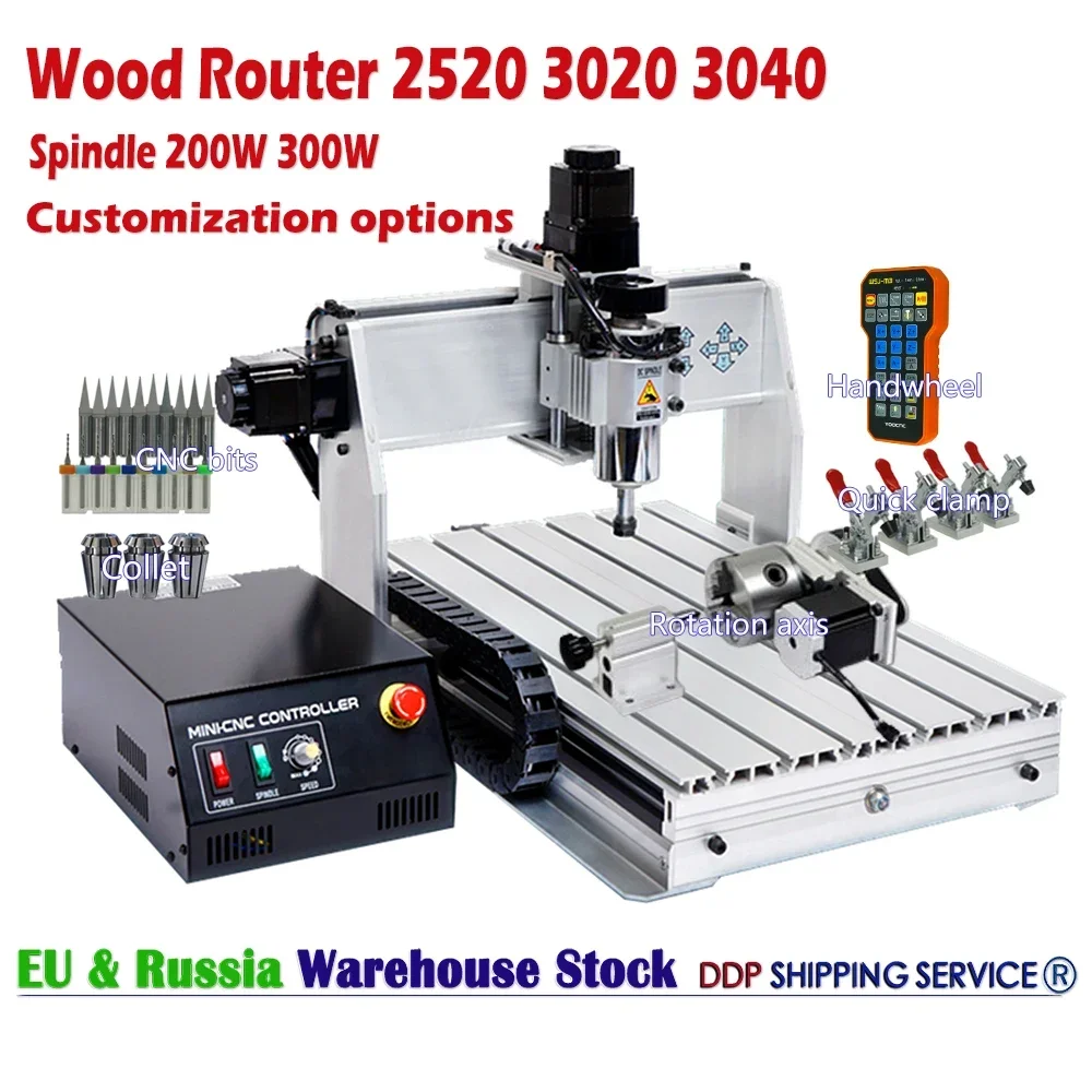 CNC Wood Router Engraver Mini 2520 3020 3040 PCB Carving Aluminum Engraving Cheap Price 300W Drilling Lathe Milling Machine