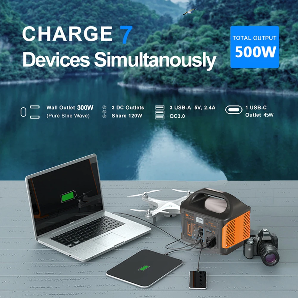 300W 500W Portable Power Station 460Wh Solar Generator 110V 220V Camping Solar Charging Station Emergency Energy Storage Supply