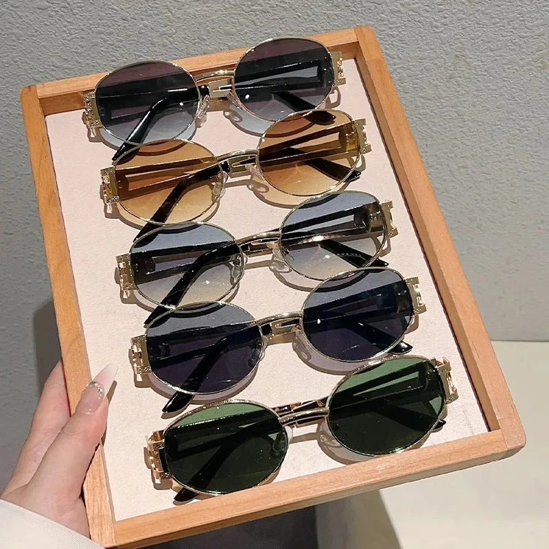 Fashion Oval Sunglasses Women Ins Metal Glasses Ladies Trendy Men UV400
