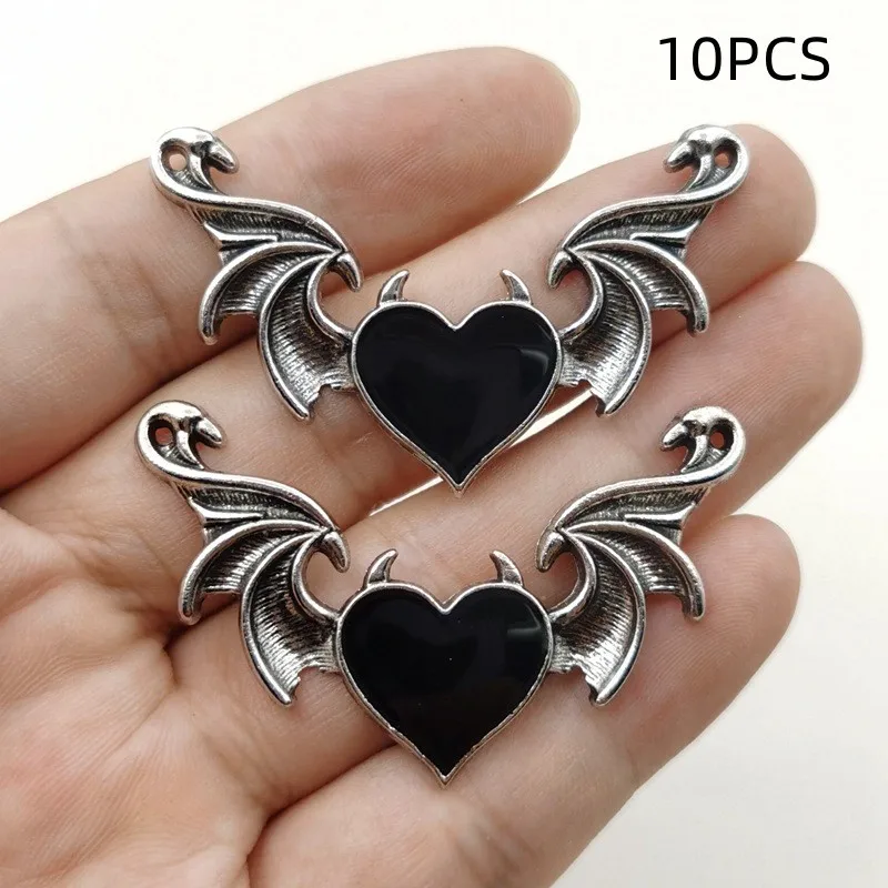 8/10PCS DIY Zinc Alloy Jewelry Accessories Devil Peach Heart Wings Pendant Accessories Suitable for Necklace Earrings image 5