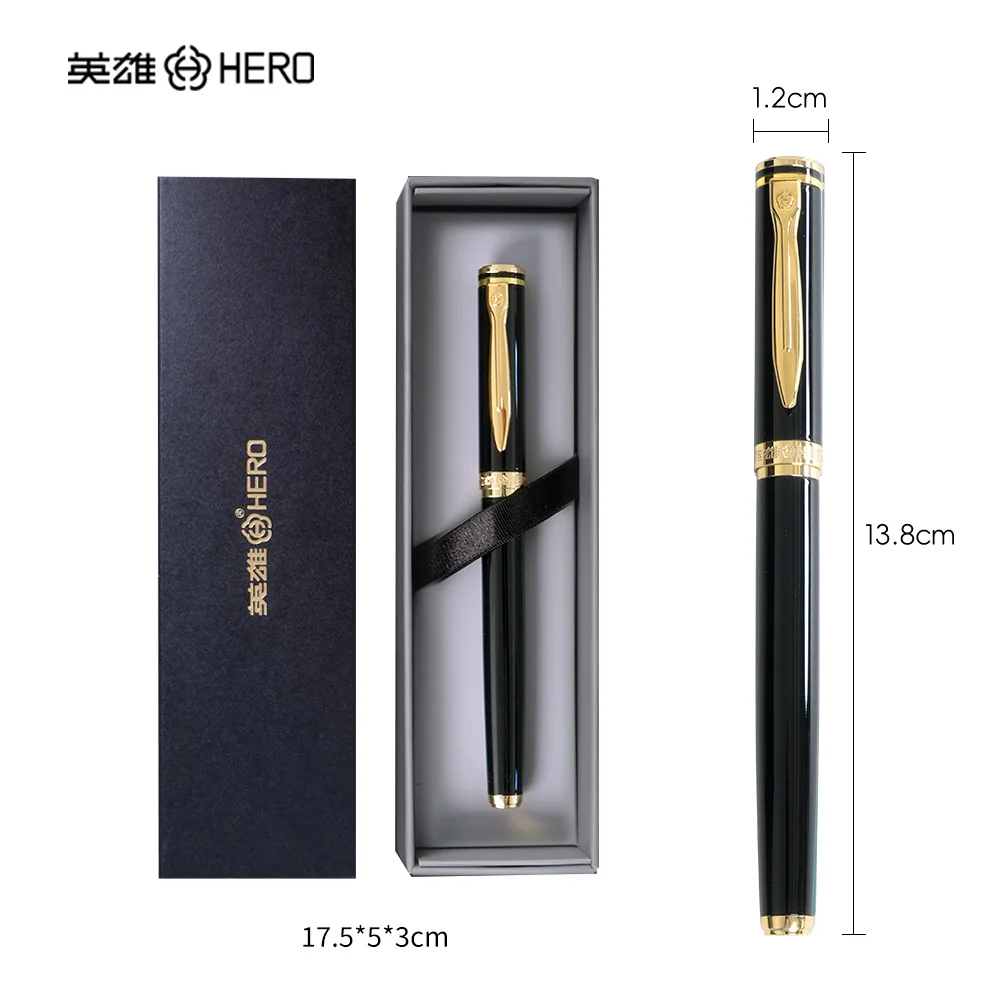 Piano Black HERO 6177 Fountain Pen All Metal Piano Lacquer Iridium Nib Dual Use Ink System Smooth Writing Elegant Business