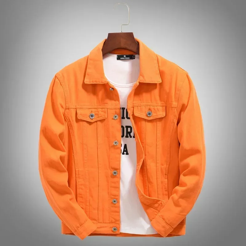 KIDWHXR Men Casual Denim Jacket Korean Loose Single-breasted Man Tops Simple Solid Long Sleeve Casual Versatile Male Outerwear