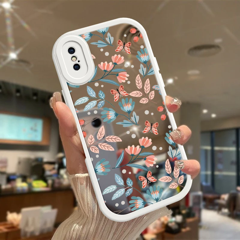 Leaf Fasion  Fasion Mirror Surface Phone Case For iPhone 15 14 13 12 11 Pro Plus Mini X XR XS MAX 8 7 Plus Makeup Mirror Coque