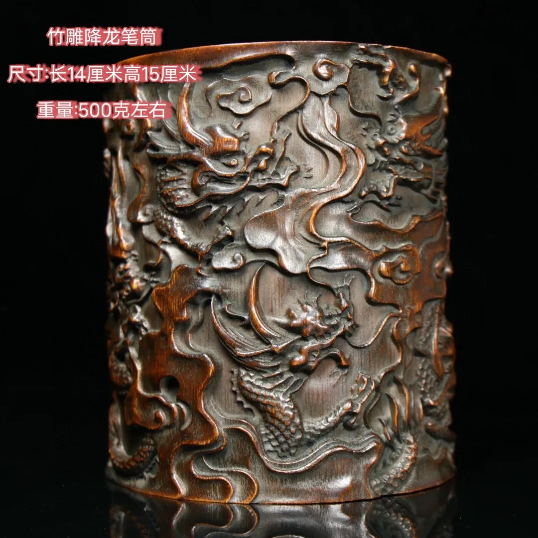Hand Carved Decorative Brush Holder Traditional Calligraphy Pen Pot for Study Organization Writing Desks and Art Collections