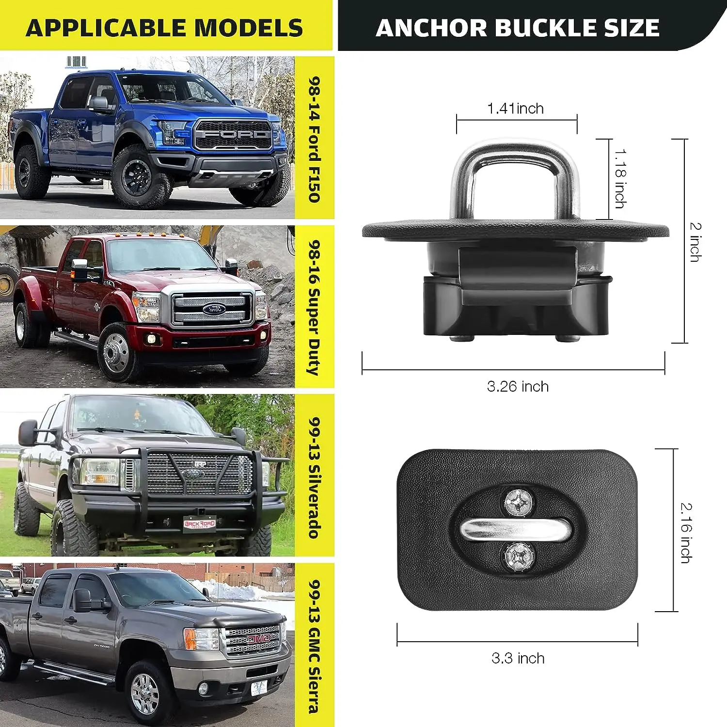 Truck Bed Retractable Tie Down Anchors For Ford F150 98-14 Ford Super Duty 98-16 Chevrolet Silverado GMC Sierra 99-13 Dodge RAM