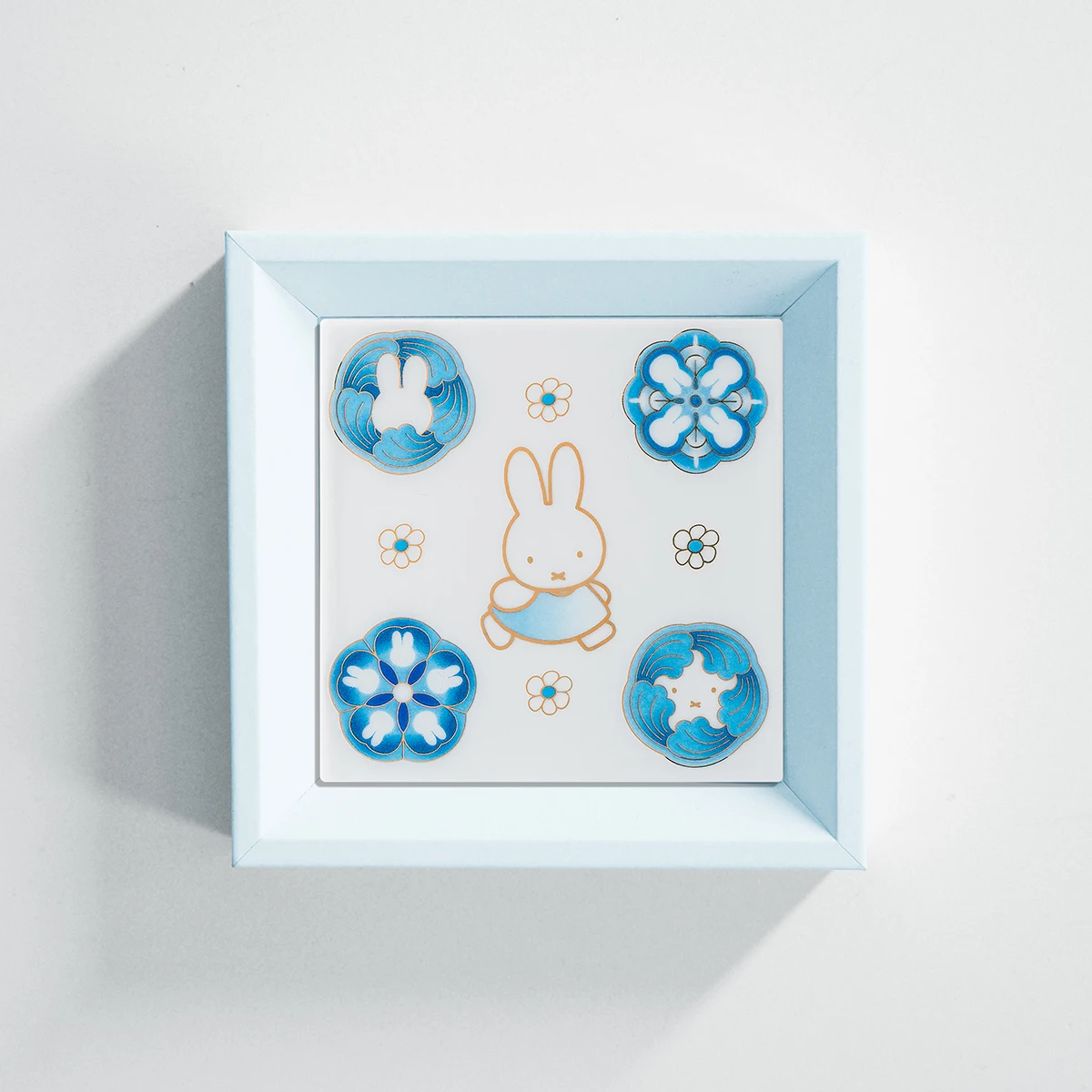 Miffy Porcelain Art Tile, Cute Friends Flower Medallion, Jingdezhen Ceramic Coaster 10cm, Blue Wave Floral Decor, Home Gift