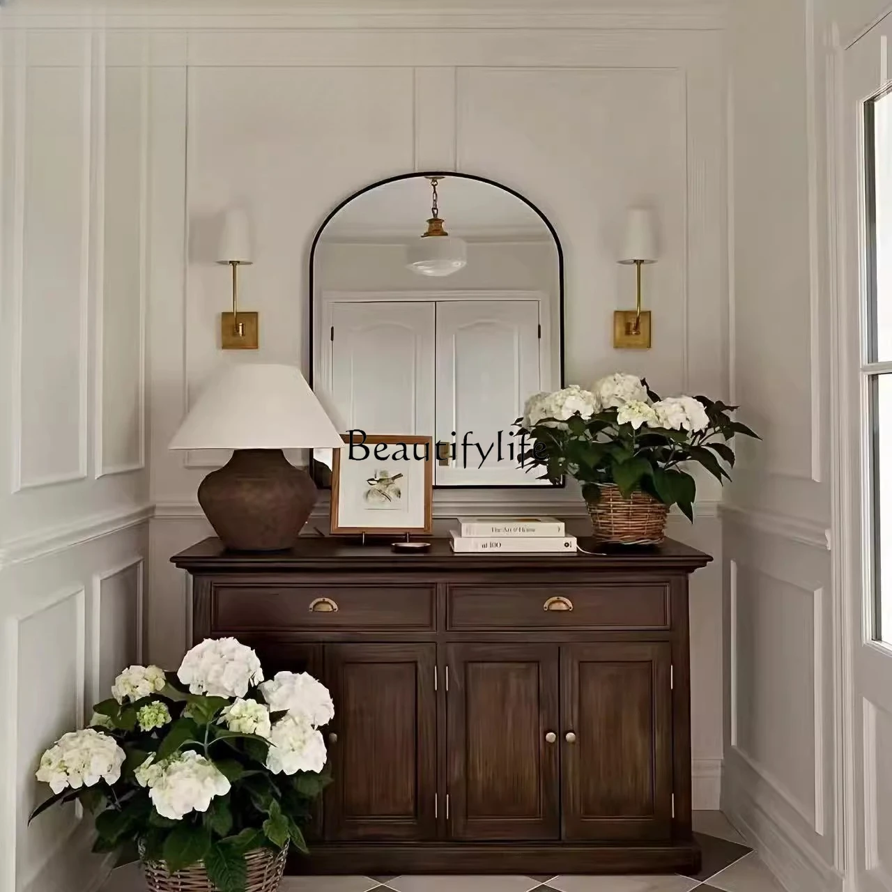 

04*French solid wood black entrance household storage modern living room entrance storage partition cabinet