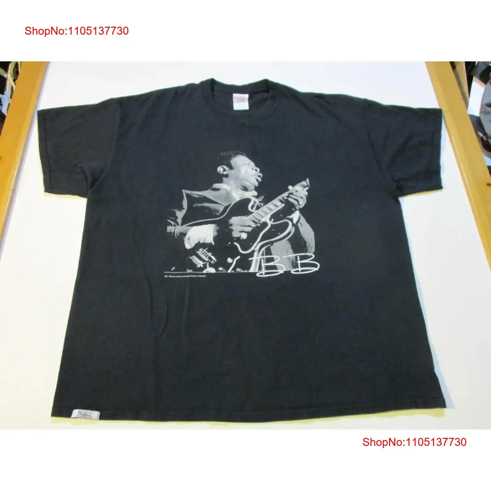 تي شيرت B KING مع جيتار LUCILLE VINTAGE 1998 مقاس XL عتيق مغسول قليلاً أوم ناعم وأنيق للجنسين ممتد #1