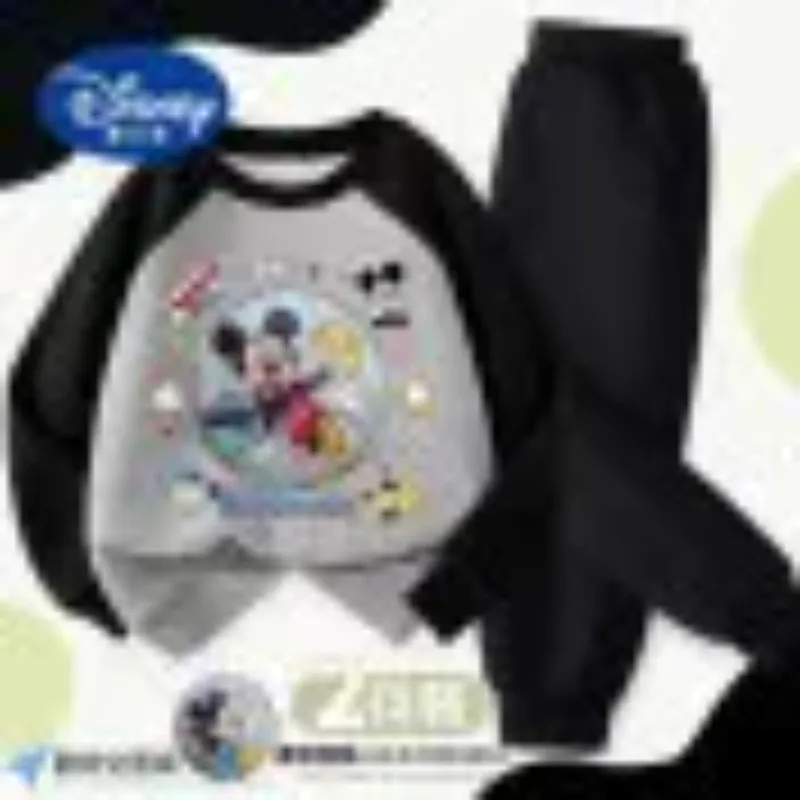طقم هودي لامع للأولاد مكون من قطعتين من ديزني - طباعة ميكي متغيرة الألوان 2025 زي كرتوني جديد للخريف للأطفال الكبار