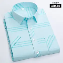 Print Summer New Men's Short-Sleeved White Social Dress Shirts Classic Plaid Stripes Cotton Slim Business Casual Male T-Shirt