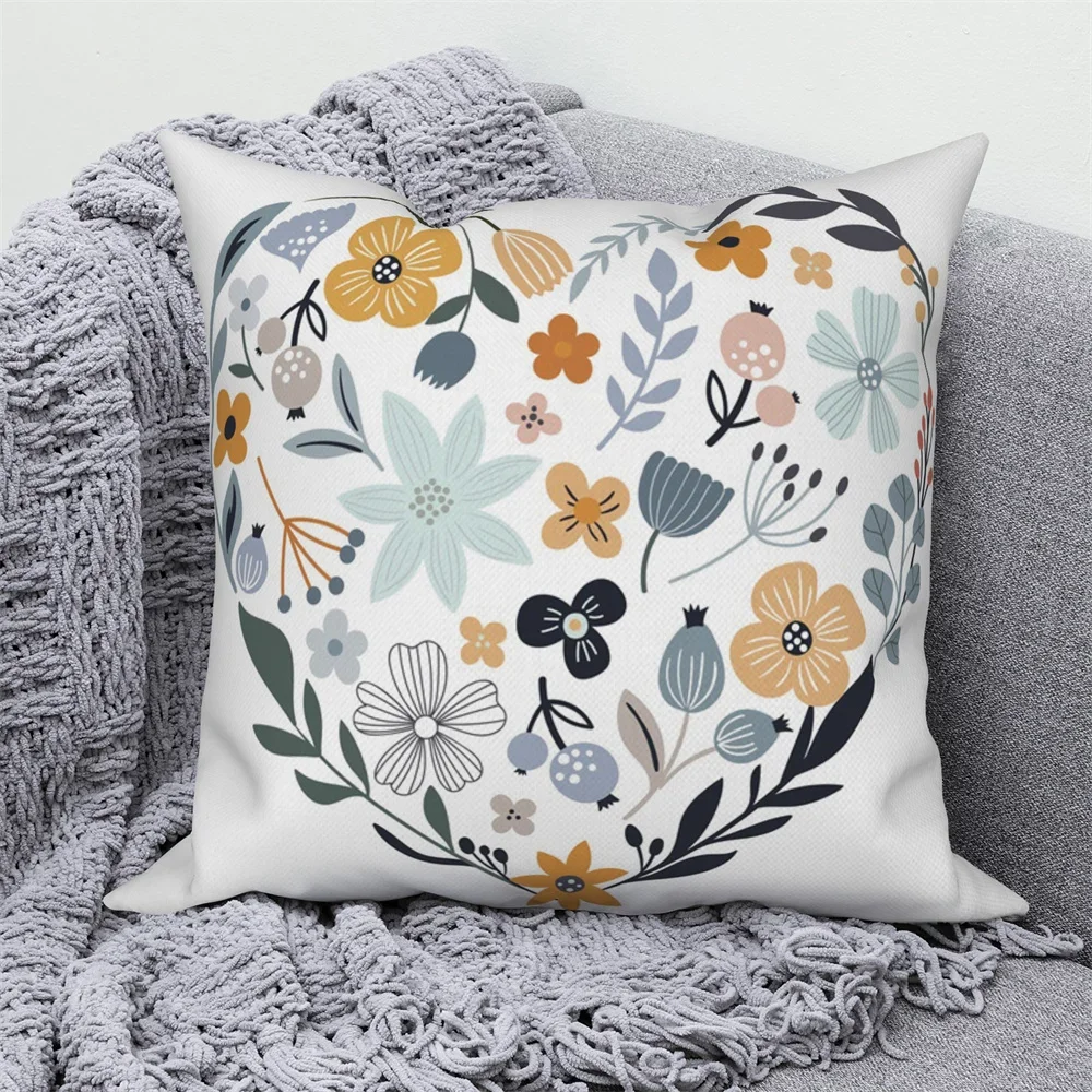 Customizable Linen Velvet Sofa Cushion Cover Sweet Home Decor Throw Pillow Blue White Flower Save The Date Letter Pillowcase