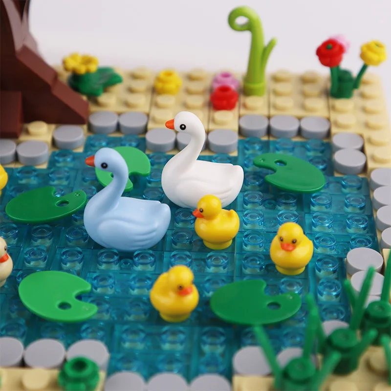 Building Blocks animal yellow Little ducks swan pond cock rooster chick poul farm domestic goose bird Accessories kids toys gift