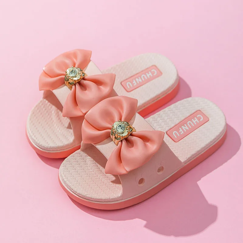 Pantofole da ragazza Estate Fiocco carino Abbigliamento esterno Moda Indoor Quattro stagioni Sandalo per bambini Kid Princess Bath Scarpe da casa