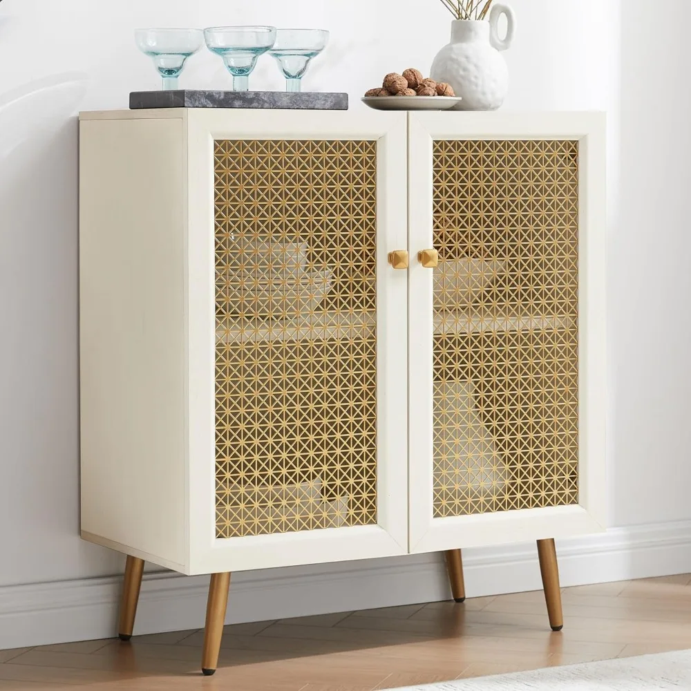 

31” White Sideboard with Metal Doors, Modern Freestanding Decorative Accent Cabinet