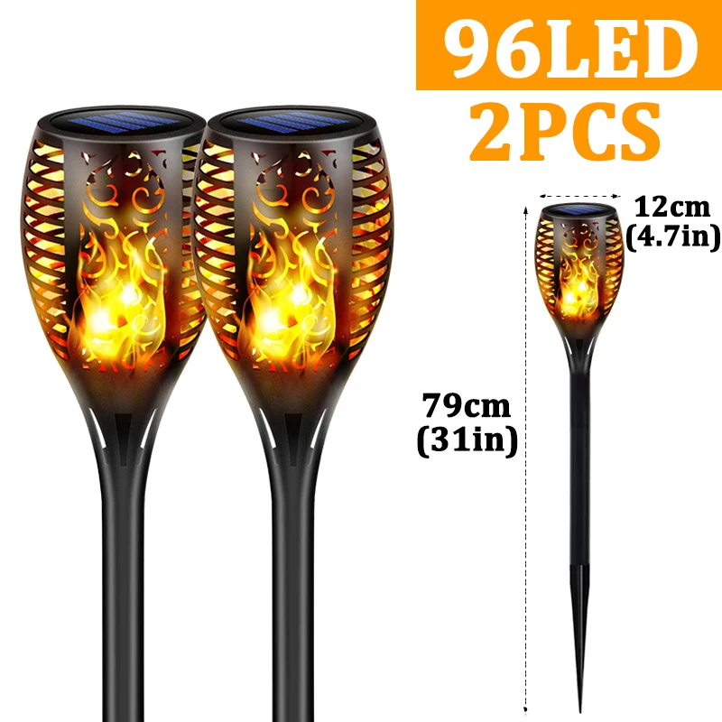96 LED Outdoor Solar Torch Lights Waterproof Garden Patio Flickering Dancing Flame Lamp image 3