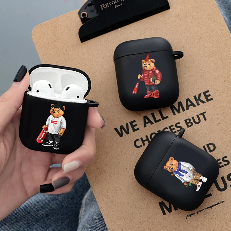 Moda bonito dos desenhos animados urso silicone caso para apple airpods 3 2 1 casos bluetooth fone de ouvido capa para airpods pro 3 preto capa saco