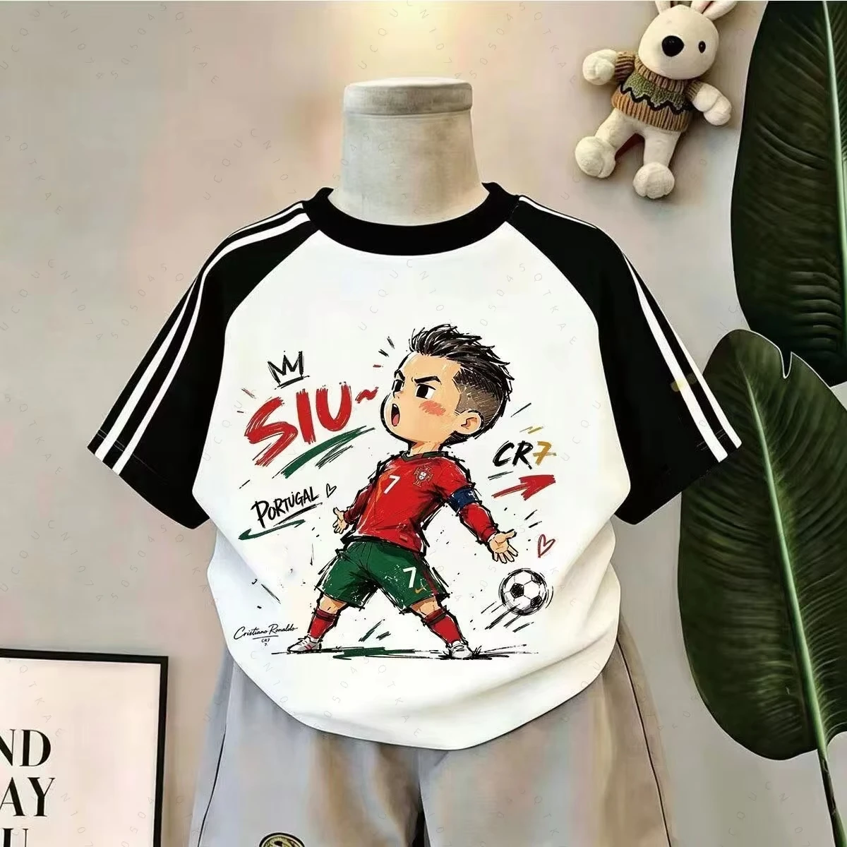2026 Kinder- und Erwachsenen-T-Shirt mit Cartoon-Fußballspieler-Aufdruck CR7 Messi Neymar Yamal Haaland Kurzarm Fußball-Fans Eltern-Kind-Oberteil – Detail 5