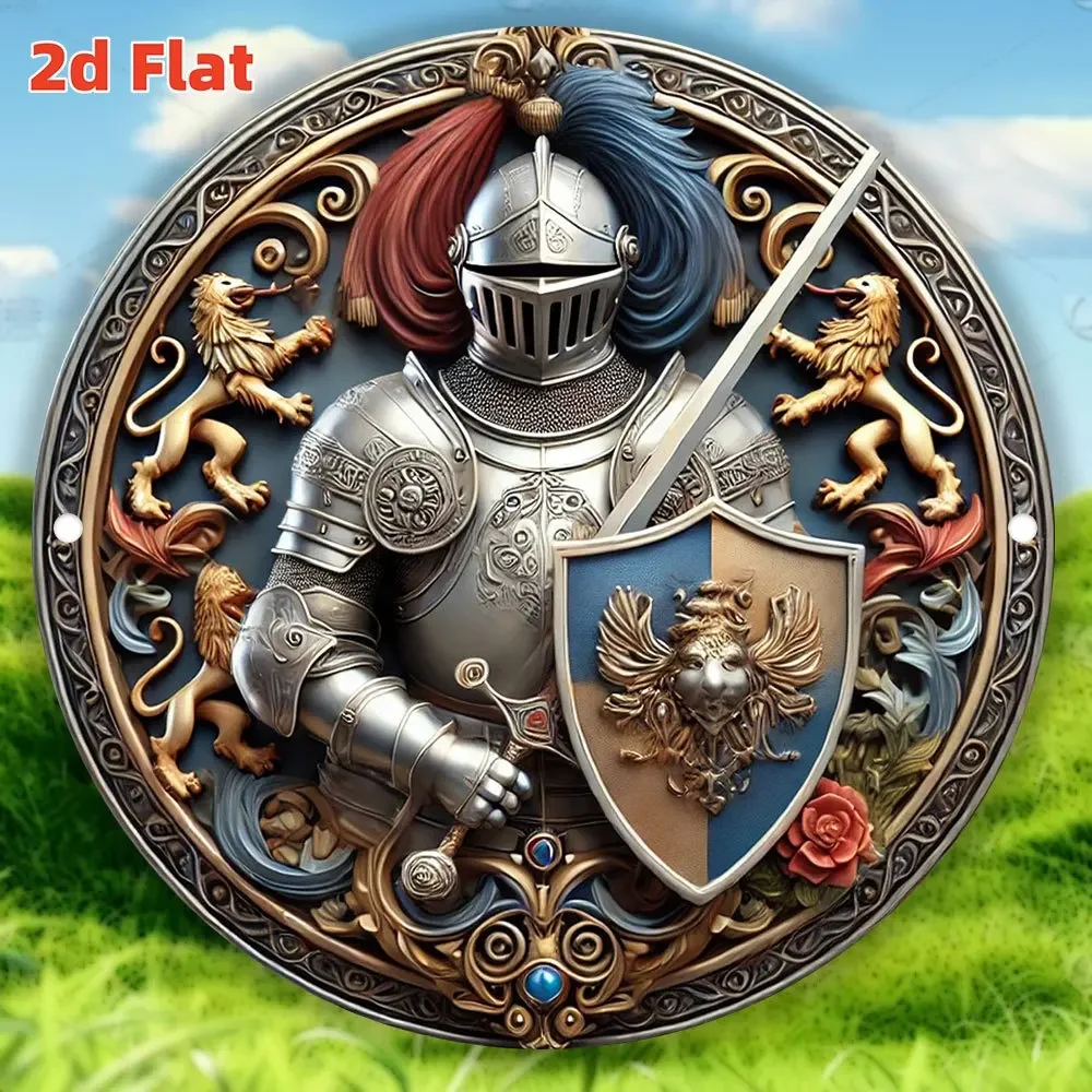 1PC Retro Medieval Armor Knight Design 2D Flat Iron Plaque Pre-Drilled History Lover Vintage Wall Art