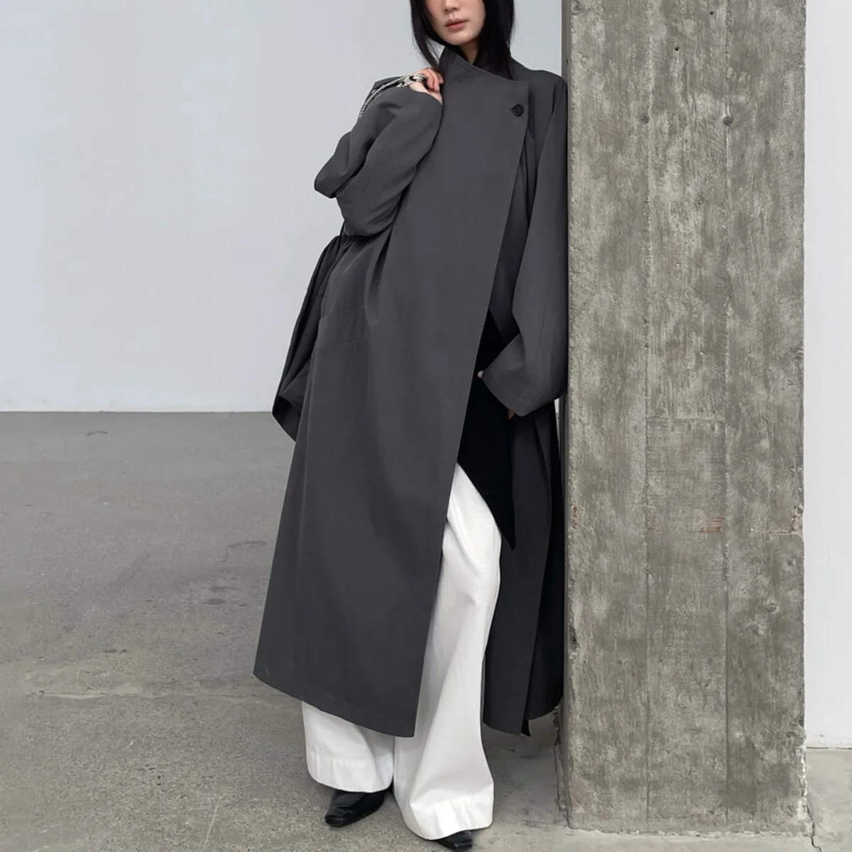 

KWTX 2025 осенний женский элегантный плащ, длинная свободная повседневная модная верхняя одежда, ветровка, легкая куртка ранней осени