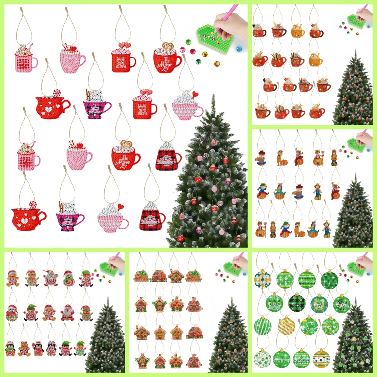 16-Piece Diamond Painting set, lanyard Pendant, Christmas series, festive Atmosphere, handmade Ornaments, small gifts