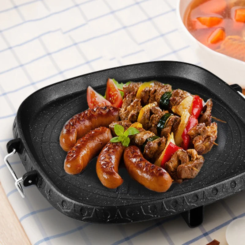 Square Nonstick Korean Grill Pan Barbecue Portable Hot Plate Stone Coating Household Outdoor Baking Tray