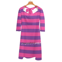 Cheshire Cat Print Sweetheart Knot Flared Dress Fashion Design Large Size Loose Dress Alice Alice In Aiw Cheshire Cat Cats