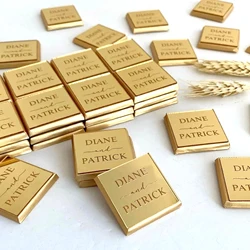 25Pcs Personalized Square Chocolate Decoration Acrylic Gold Mirror Hang Tag Wedding Party Gift (No Chocolate, No Ribbons)