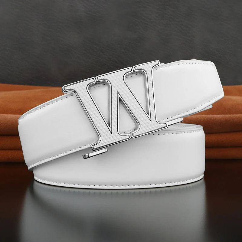 White W letter Automatic Buckle belts men designer brand luxury genuine leather high quality younth formal ceinture homme Z270