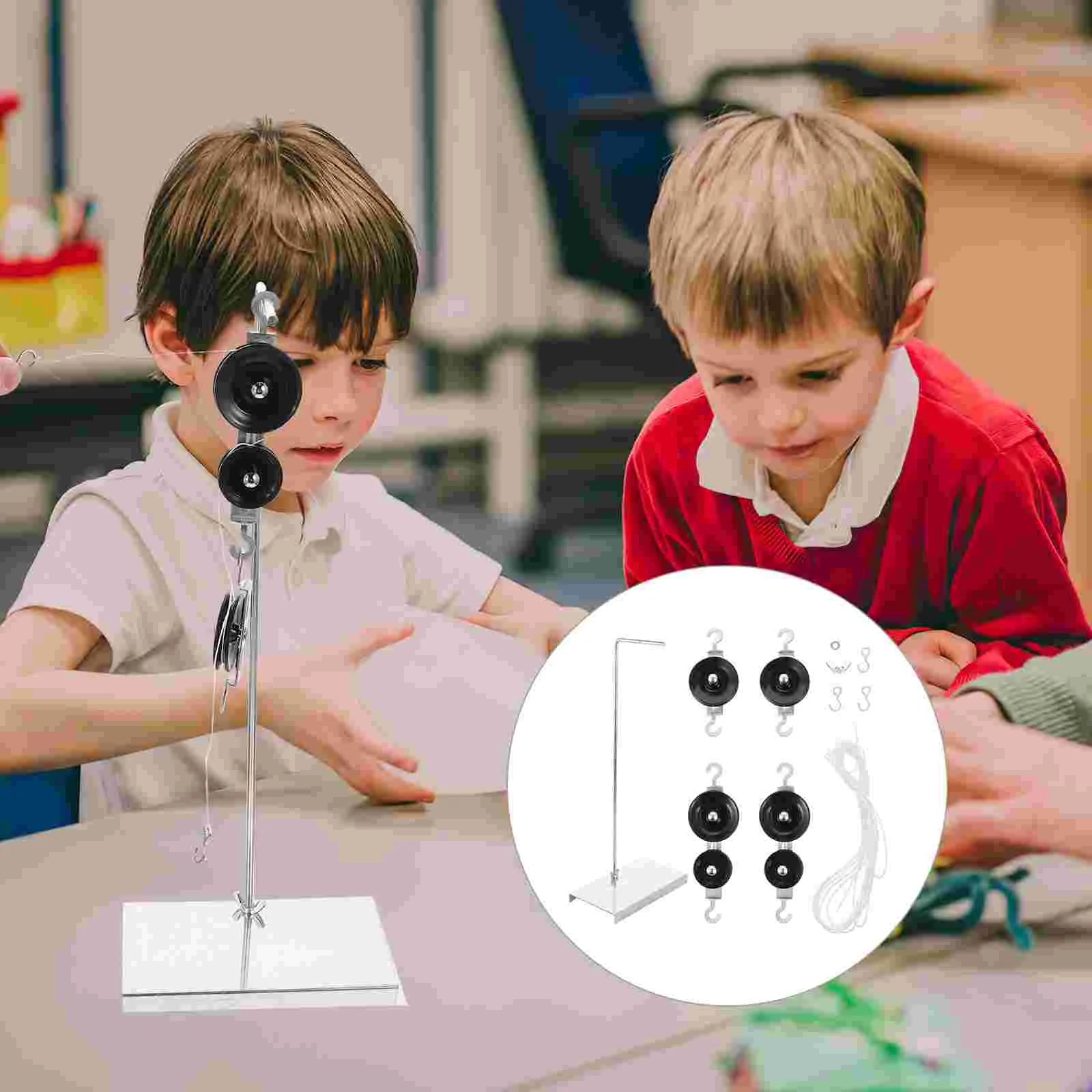 Pulley Block Experimental Equipment Toy Physics and Holder Tool Rope Metal Machinery Child