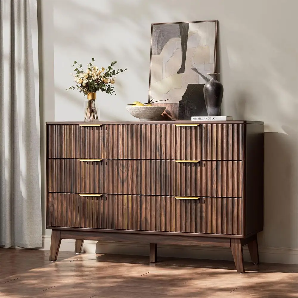 Walnut Wave Design TV Stand, 48 Wide for Living Room and Bedroom